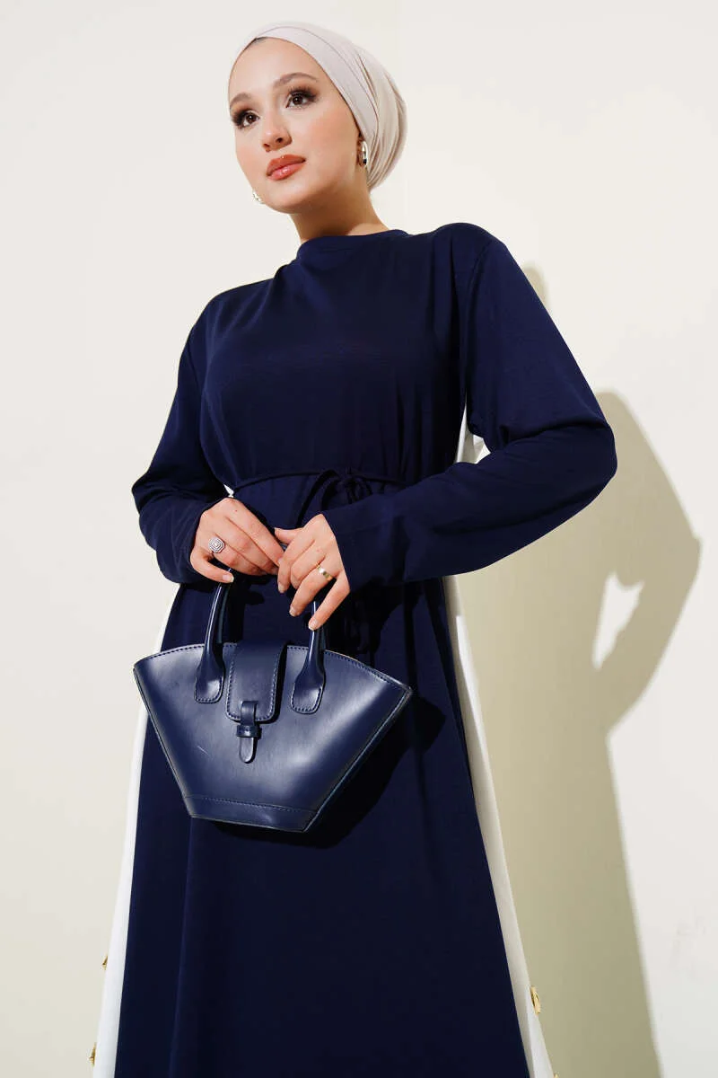 Layered Tie Waist Dress Navy Blue - immagine 2