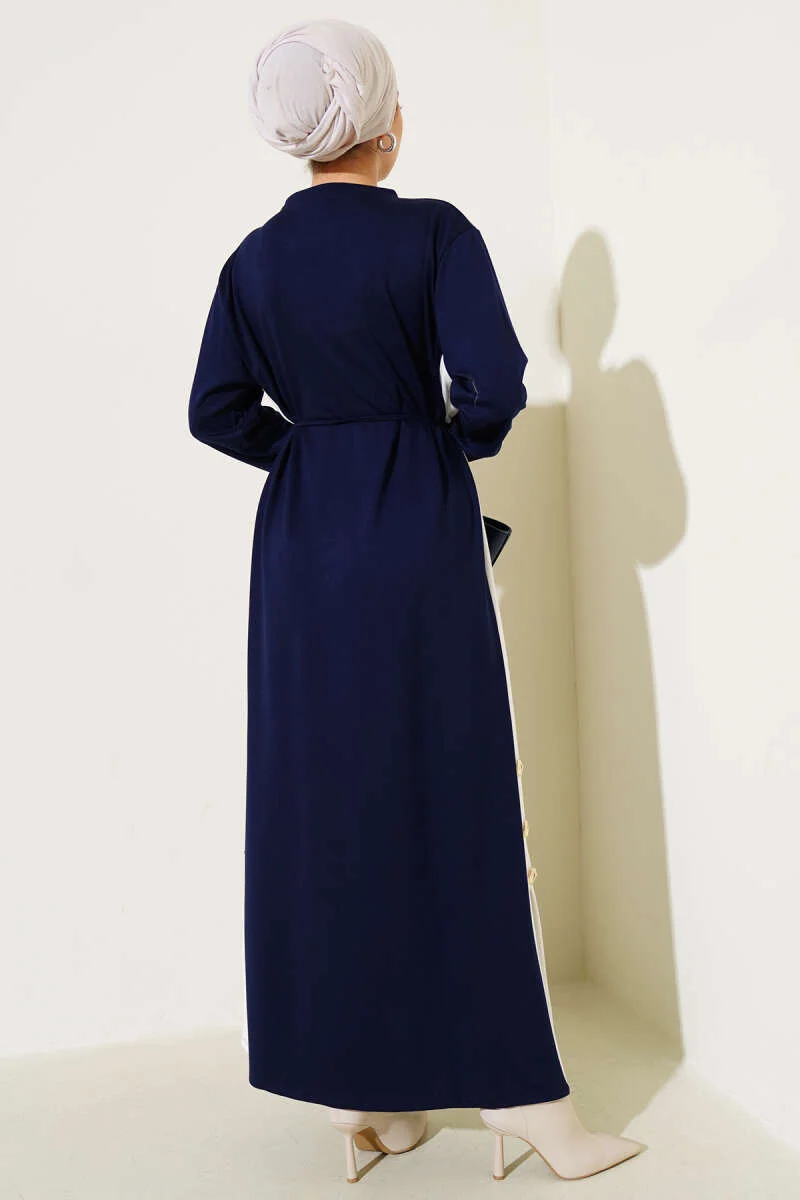 Layered Tie Waist Dress Navy Blue - immagine 3