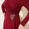 Triangle Stone Detail Draped Tulle Evening Dress Burgundy wholesale dress view 4 - Hicabistan Turkey factory