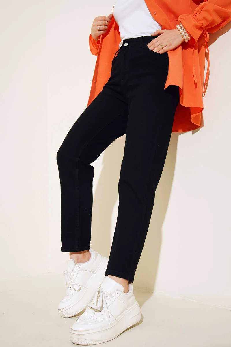 Wide Leg Denim Pants Black en gros pants view 2 - Hicabistan usine Turquie