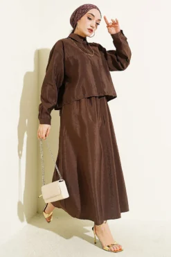 Blouse and Skirt Two-Piece Set Brown
