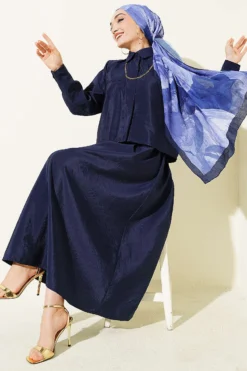 Blouse and Skirt Two-Piece Set Navy Blue