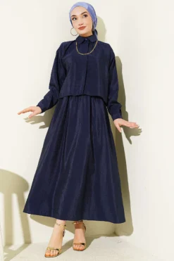 Alternative view of Blouse and Skirt Two-Piece Set Navy Blue