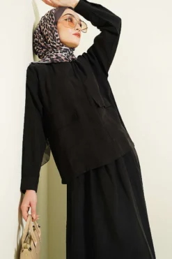 Alternative view of Hidden Button Skirted Tencel Two-Piece Set Black