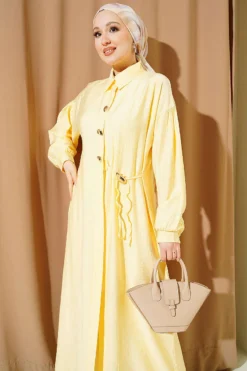 Alternative view of Long Tunic Set with Hidden Button and String Detail Yellow
