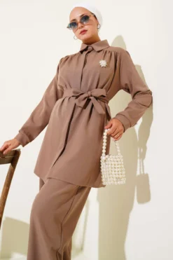 Hidden Button Belted Double Set بالجملة clothing set view 2 - Hicabistan مصنع تركيا