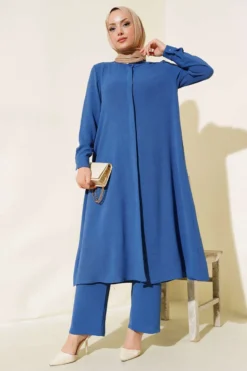 Hidden Button Loose Two-Piece Set Indigo
