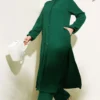 Long Tunic Set with Hidden Buttons and Side Slits Emerald en gros clothing set - Hicabistan usine Turquie