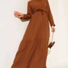 Hidden Half-Button Dress Brown