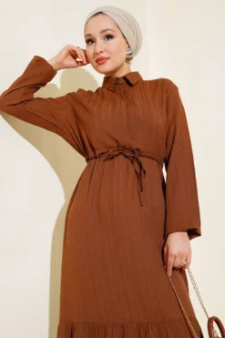 Alternative view of Hidden Half-Button Dress Brown