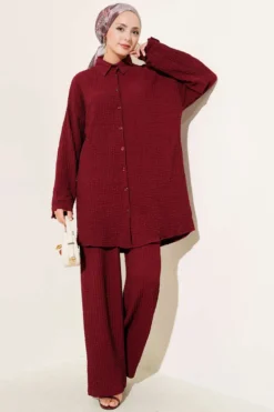 Waffle Pattern Two-Piece Set Burgundy