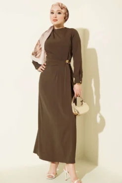 Evening Dress with Gold Accessories Mink en gros dress - Hicabistan usine Turquie