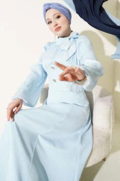 Balloon Sleeve Evening Dress with Gold Accessories Baby Blue en gros dress - Hicabistan usine Turquie