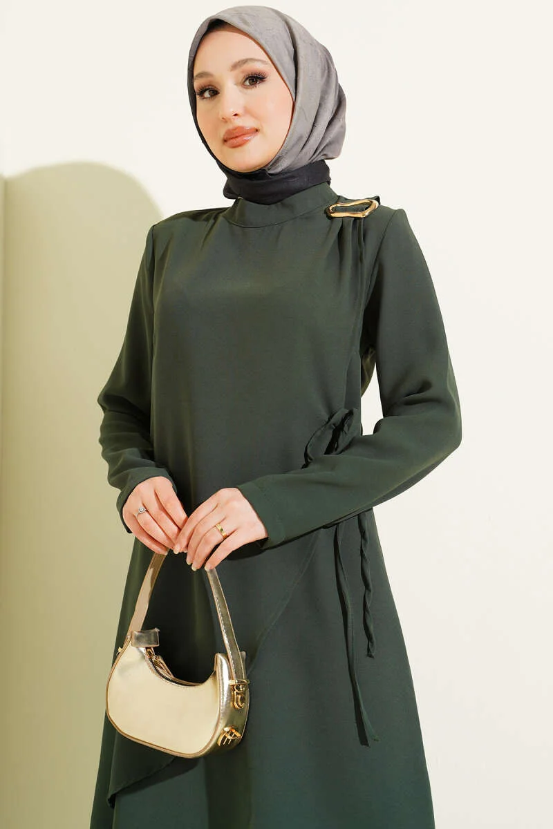 Two-Piece Set with Gold Accessories and Ties Emerald بالجملة clothing set view 2 - Hicabistan مصنع تركيا