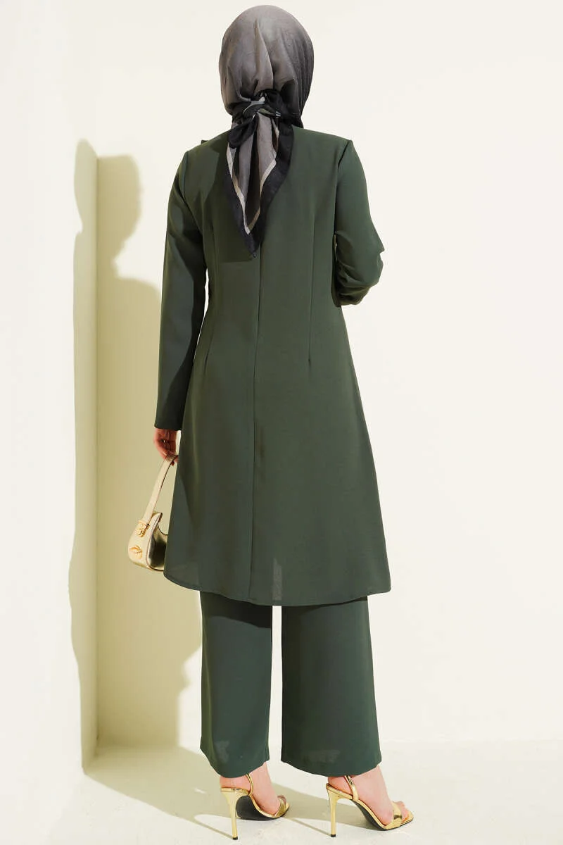 Two-Piece Set with Gold Accessories and Ties Emerald بالجملة clothing set view 3 - Hicabistan مصنع تركيا