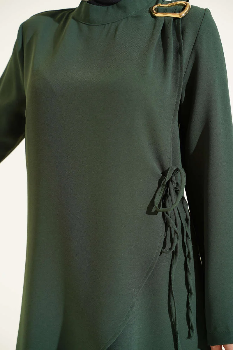 Two-Piece Set with Gold Accessories and Ties Emerald بالجملة clothing set view 4 - Hicabistan مصنع تركيا