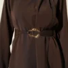 Belted Two-Piece Set with Gold Accents Brown groothandel clothing set view 4 - Hicabistan Turkije fabriek