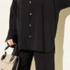 Gold Brit Buttoned Modal Two-Piece Set Black all'ingrosso clothing set view 4 - Hicabistan fabbrica Turchia