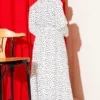Gold Brit Buttoned Polka Dot Dress White Großhandel dress view 3 - Hicabistan Türkei Fabrik
