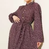 Gold Brit Buttoned Polka Dot Dress Brown wholesale dress view 2 - Hicabistan Turkey factory