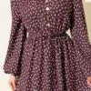 Gold Brit Buttoned Polka Dot Dress Brown wholesale dress view 4 - Hicabistan Turkey factory