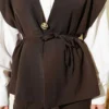 Vest with Brooch Two-Piece Set Brown al por mayor clothing set view 4 - Hicabistan fábrica Turquía
