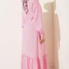 Buttoned Tie Modal Dress Pink Großhandel dress view 3 - Hicabistan Türkei Fabrik