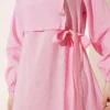 Buttoned Tie Modal Dress Pink Großhandel dress view 4 - Hicabistan Türkei Fabrik