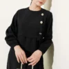 Buttoned Tie Modal Dress Black wholesale dress view 2 - Hicabistan Turkey factory