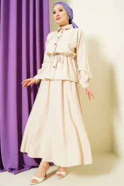 Alternative view of Gold Buttoned Waist Tunic Skirt Set Beige