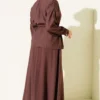 Gold Buttoned Waist Tunic Skirt Set Brown en gros clothing set view 3 - Hicabistan usine Turquie