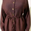 Gold Buttoned Waist Tunic Skirt Set Brown en gros clothing set view 4 - Hicabistan usine Turquie