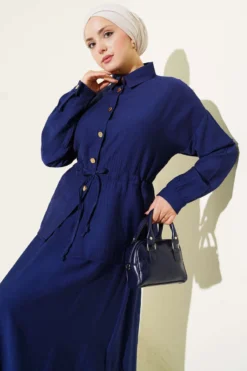 Alternative view of Gold Buttoned Waist Tunic Skirt Set Navy Blue