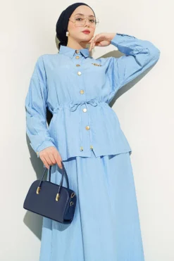Alternative view of Gold Buttoned Waist Tunic Skirt Set Blue