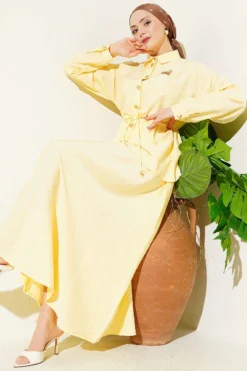 Gold Buttoned Waist Tunic Skirt Set Yellow