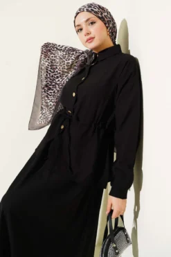 Alternative view of Gold Buttoned Waist Tunic Skirt Set Black