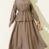 Gold Buttoned Waist Tunic Skirt Set Mink wholesale clothing set view 2 - Hicabistan Turkey factory