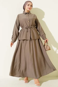 Alternative view of Gold Buttoned Waist Tunic Skirt Set Mink