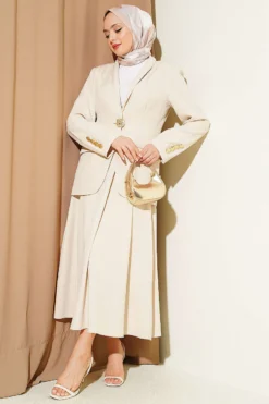 Blazer Jacket and Skirt Set Beige