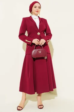 Blazer Jacket and Skirt Set Burgundy