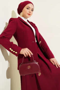 Alternative view of Blazer Jacket and Skirt Set Burgundy