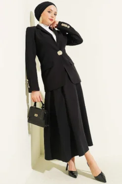 Blazer Jacket and Skirt Set Black