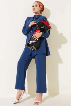 Buttoned Bolero Tencel Two-Piece Set Indigo