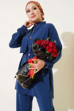 Alternative view of Buttoned Bolero Tencel Two-Piece Set Indigo