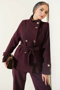 Alternative view of Buttoned Belted Two-Piece Set Plum