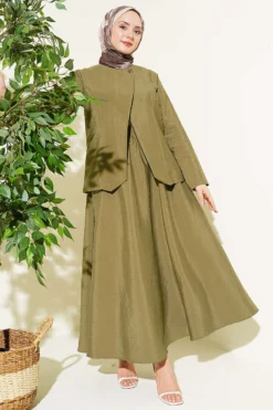 Buttoned Parachute Skirt Set Gold all'ingrosso clothing set view 2 - Hicabistan fabbrica Turchia