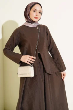Buttoned Parachute Skirt Set Brown wholesale clothing set view 2 - Hicabistan Turkey factory
