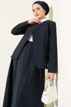 Buttoned Parachute Skirt Set Navy Blue wholesale clothing set view 2 - Hicabistan Turkey factory