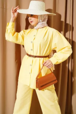 Alternative view of Gold Buttoned Parachute Two-Piece Set Yellow