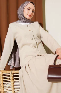 Alternative view of Buttoned Poliviskon Skirt Set Beige